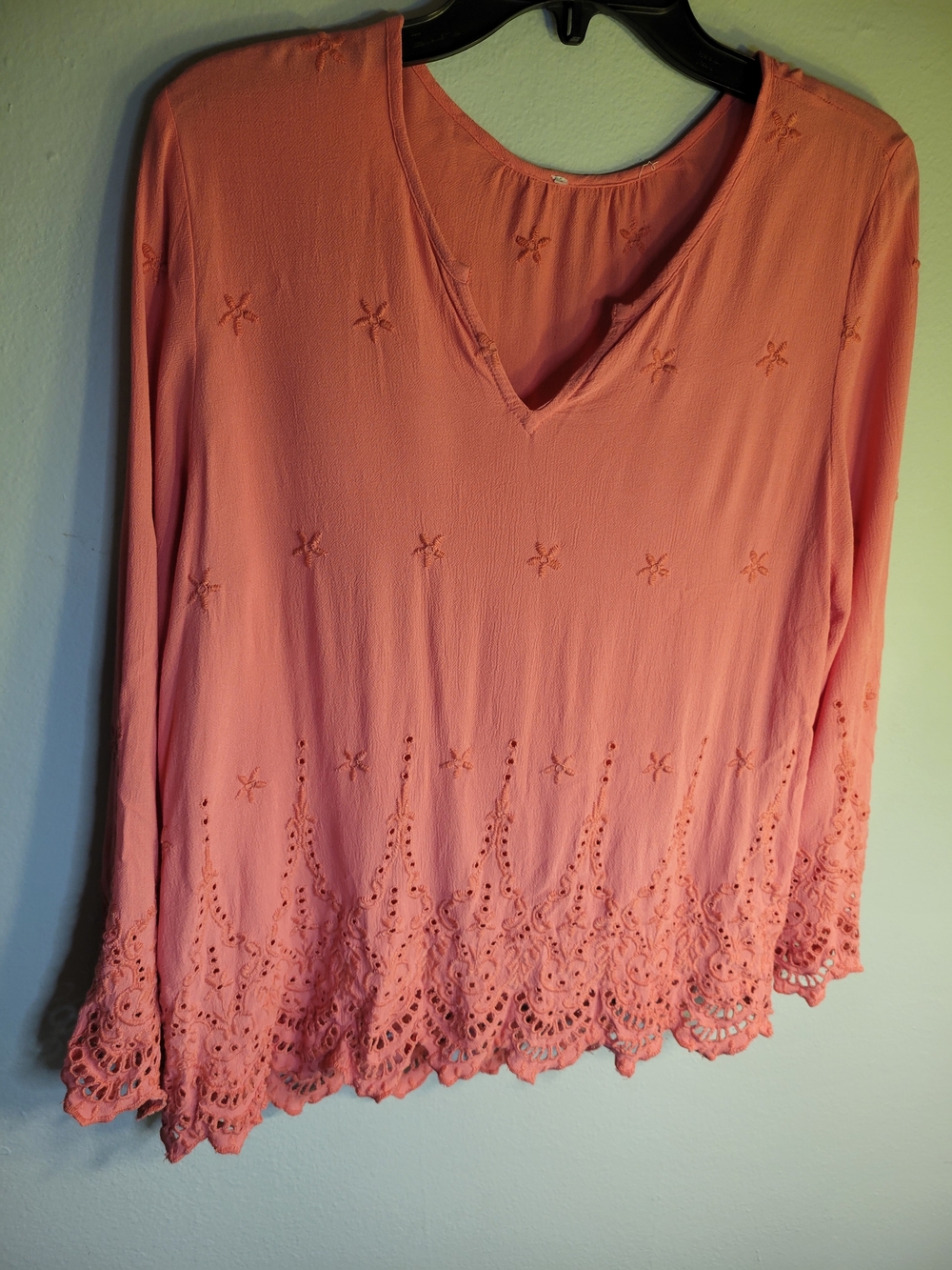 Women’s Coral Embroidered V‑Neck Top